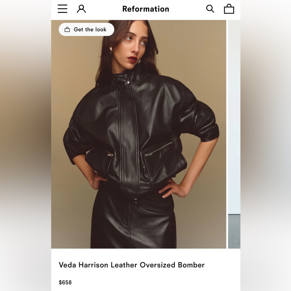 Reformation Veda Harrison Leather Oversized Bomber Black - Size XS